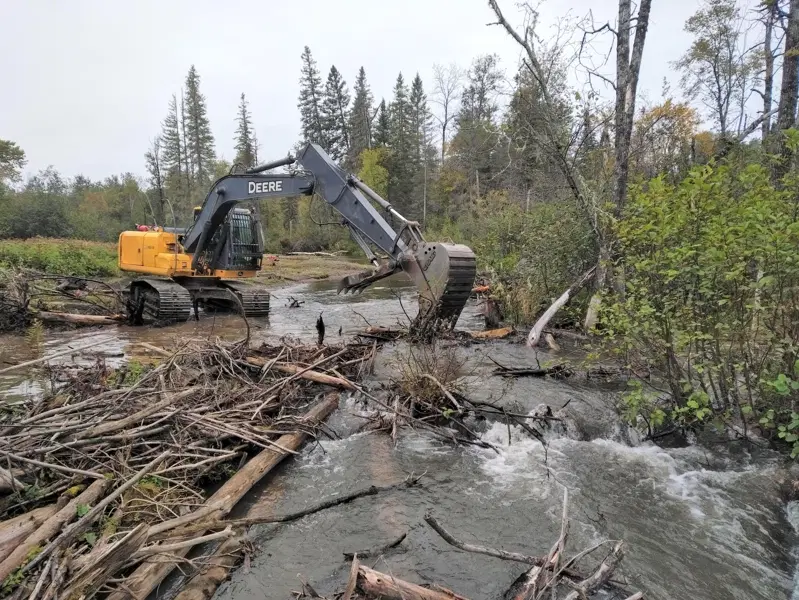 Travaux de terrain le long d'un cours d'eau